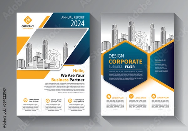 Fototapeta Brochure design, cover modern layout, annual report, poster, flyer in A4 with colorful triangles, geometric shapes for tech, science, market with light background