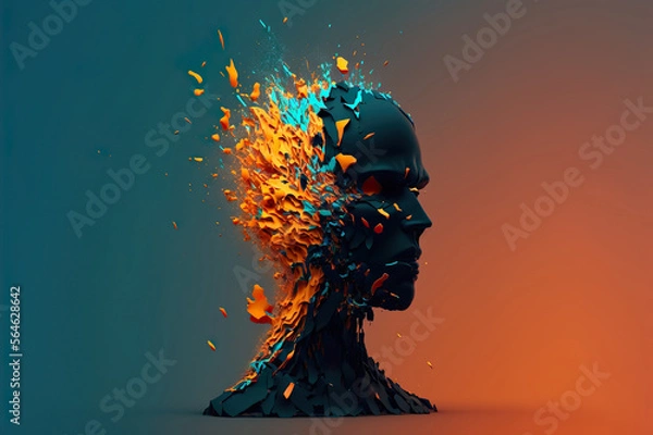 Fototapeta Beautiful Colorful Exploding Face Silhouette. Mindset on Ceativity and Positive Energy in your Head. Digital Art Illustration.