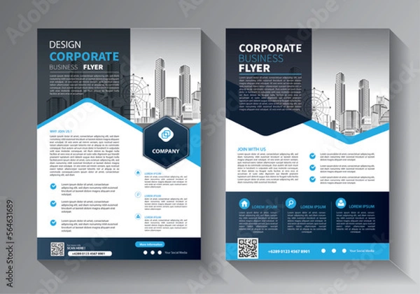 Fototapeta Brochure design, cover modern layout, annual report, poster, flyer in A4 with colorful triangles, geometric shapes for tech, science, market with light background