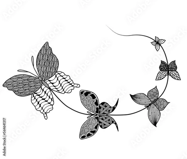 Fototapeta five butterflies are tied with one ribbon or rope