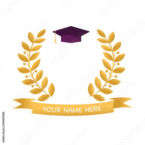 Obraz Graduation cap with golden laurel wreath vector illustration on white background. 