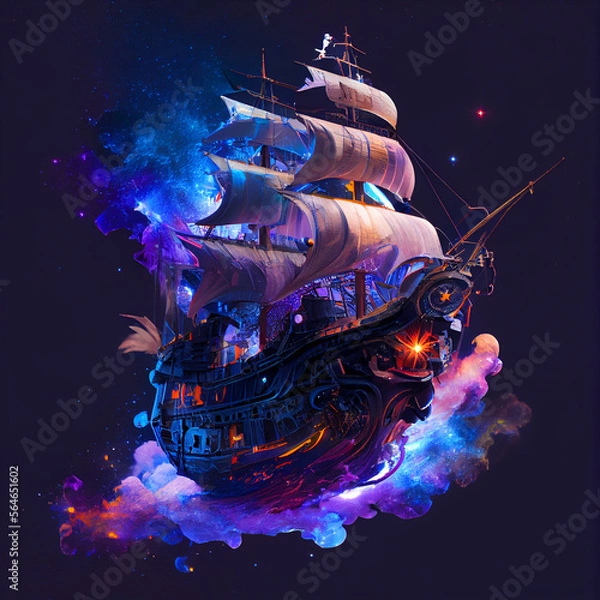 Fototapeta Space Pirate ship Sailing the Universe generative ai