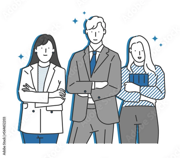 Fototapeta Illustration of the stately and joyful appearance of a beginner in society and the attitude of the company's workplace.