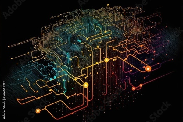Obraz Digital Data Flow on Chip Background