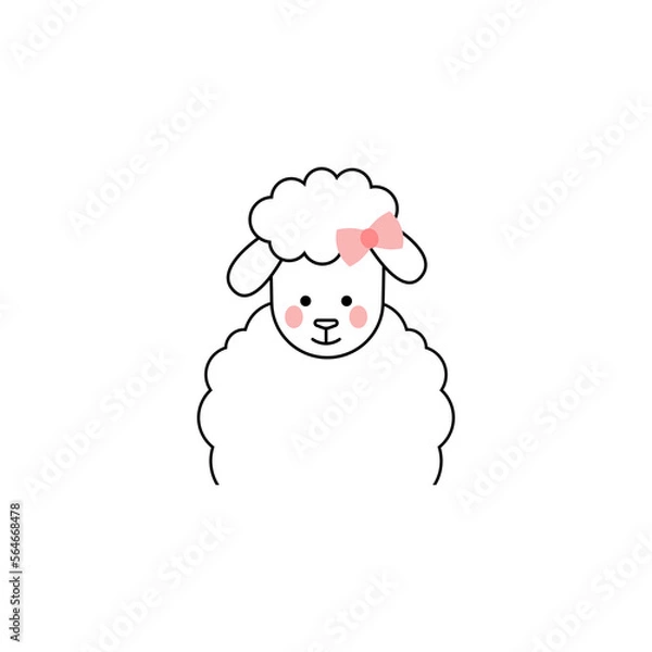 Fototapeta Sheep cartoon character isolated on white. Line style