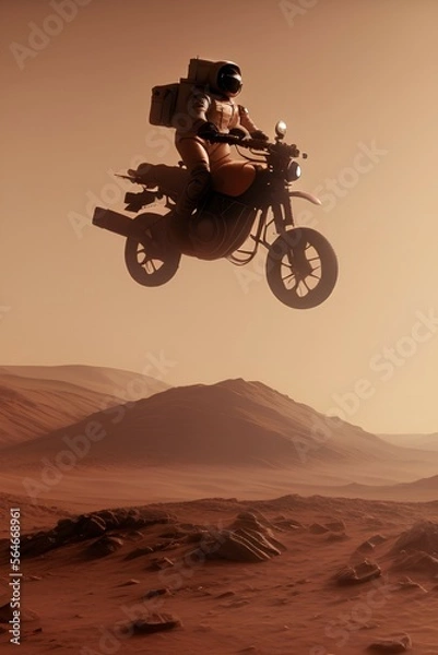 Obraz astronaut riding a motorcycle on mars - generative ai