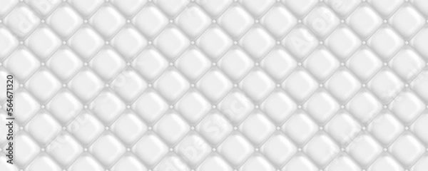Obraz Seamless subtle white diamond tufted upholstery pattern transparent background texture overlay. Abstract soft puffy quilted sofa cushions or headboard displacement, bump or height map. 3D rendering.