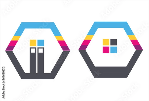 Fototapeta hexagon, real estate,house, home, logo, set of rainbow colorize building symbol icon vector