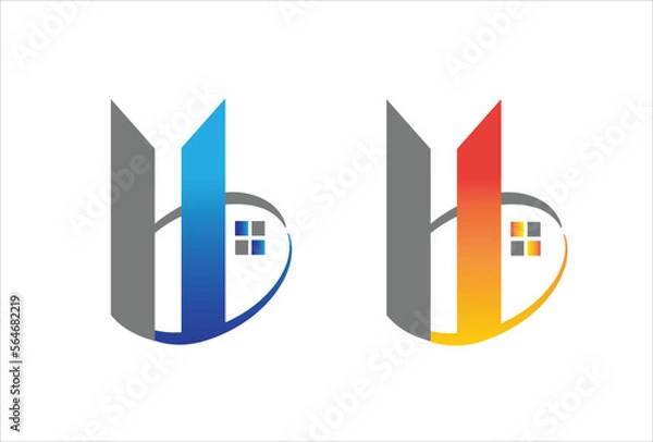 Fototapeta House, real estate, building, home, logo, symbol, set of circle element letters h and b icon vector design
