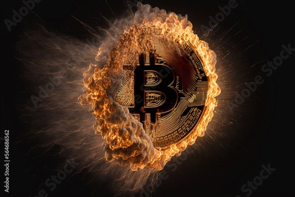 Fototapeta Bitcoin on fire. Generative Ai. 
