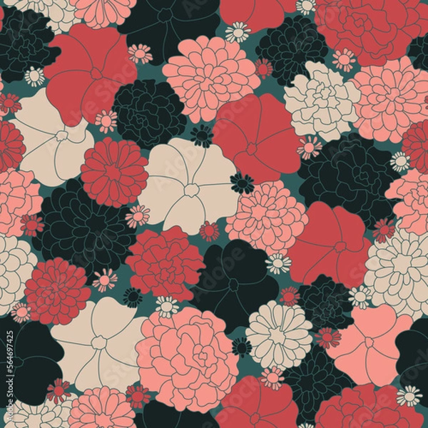 Fototapeta All Over Pink, White, and Green Summertime Flower Meadow Textiles Surface Design Fashion Seamless Repeat Pattern Design Eps Vector