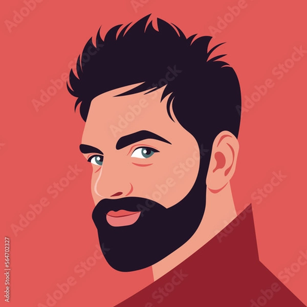 Fototapeta A face of a brunette man in profile. Latin American with beard. Vector flat Illustration