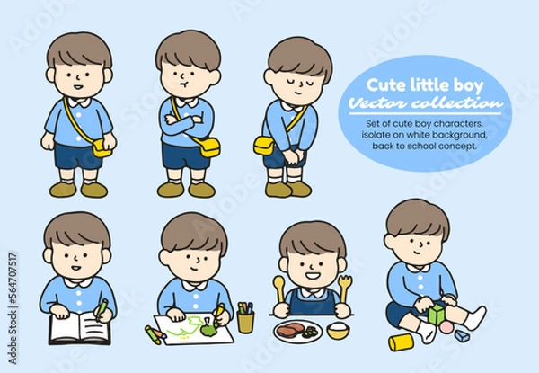 Fototapeta Set of cute boy characters. isolate on white background, back to school concept.