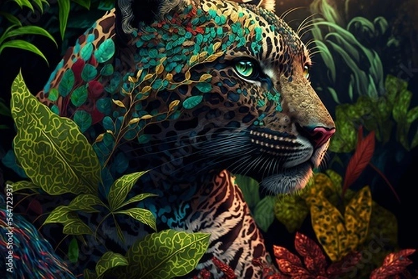 Obraz Dżungla Leopard Jaguar Tapeta Tło Generacyjna AI