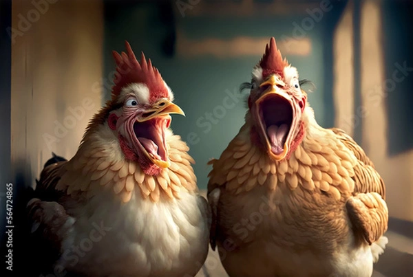 Fototapeta Chickens make fun of someone and make nasty jokes generative ai