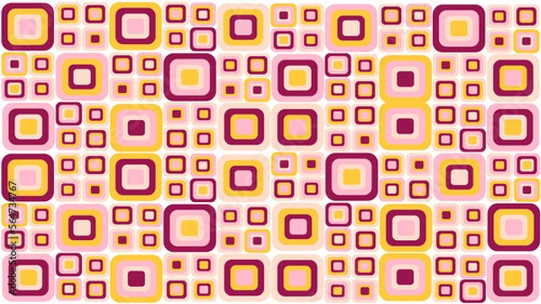Fototapeta Retro seamless pattern with squares in purple, pink, rose, and yellow hues.  Digital graphics elements useful for web background, poster art design, magazine front pages, wall print, and cover artwork