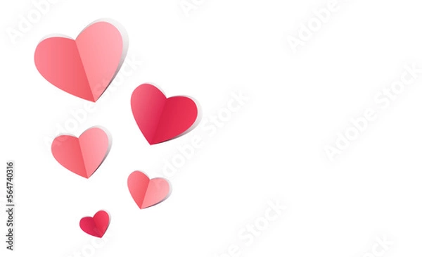 Obraz Valentine's Day Background with Red and Pink Paper Hearts png Cut Out Illustration on Transparent Background with Copy Space