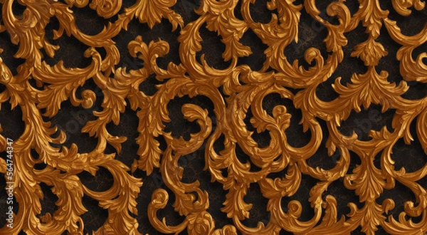 Obraz Golden Elegance - Gold wooden textures with carving and detailing	
