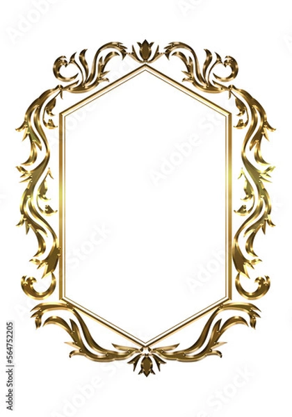 Fototapeta 表彰状、ゴールドメタリックのオリエント柄、アラベスク柄、ダマスク柄の飾り罫ビンテージのフレーム