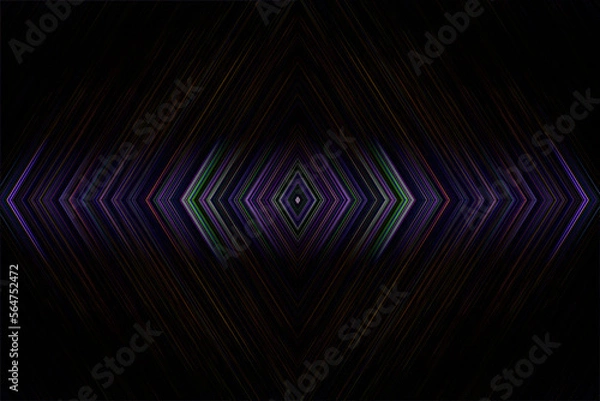 Obraz Black abstract background with colored geometric lines. Illustration.