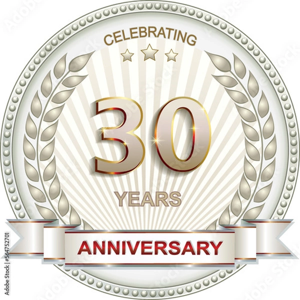 Obraz 30 years anniversary. Vector silver design background for celebration, congratulation and birthday card, logo