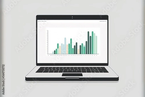 Fototapeta Chart illustration on laptop screen, white background. Generative AI