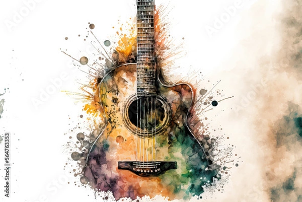 Fototapeta close-up of guitar in a aquarelle style, ai generated