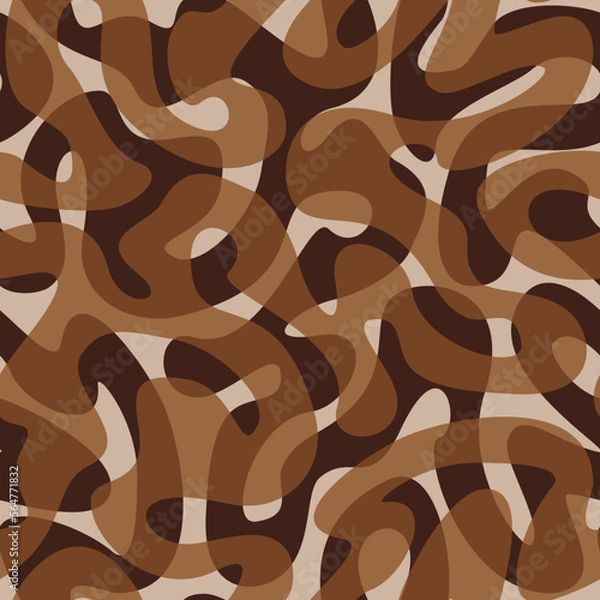 Obraz Camouflage pattern. Seamless vector background. On-trend brown earth tones for a warm atmosphere. Squiggly intersecting lines. Wavy abstract geo organic shapes decorative texture.