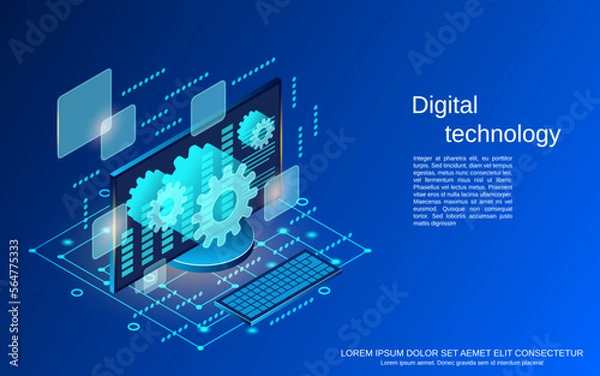 Fototapeta Digital technology flat 3d isometric vector concept illustration