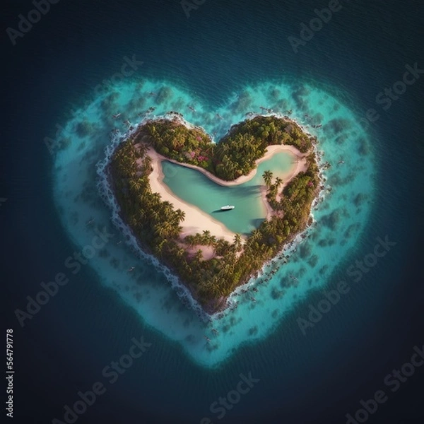Fototapeta Paradise Island in the form of heart, Generative AI
