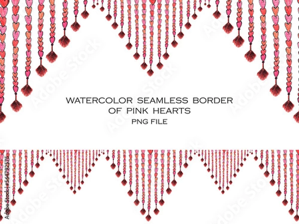 Obraz Trendy abstract art template with watercolor seamless triangles border of pink hearts. Suitable for social media posts, postcards, invitations, mobile apps, banners and web or internet ads and more.