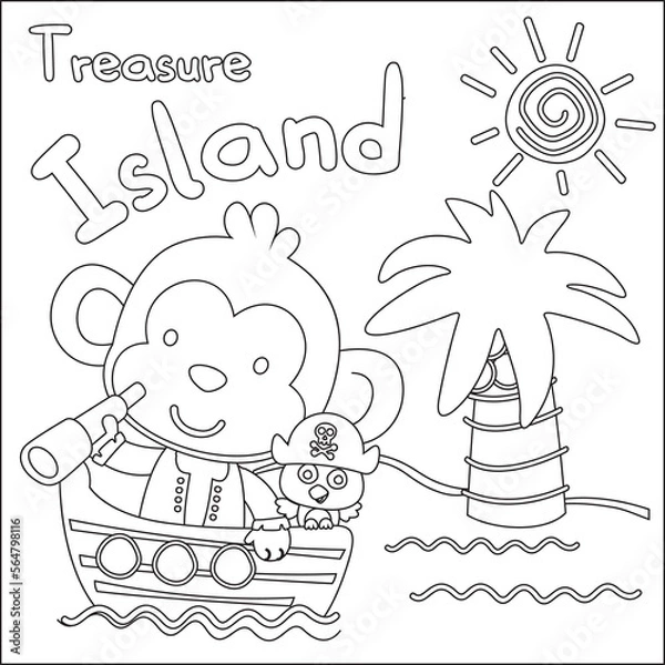 Obraz Vector illustration of funny monkey pirate, Childish design for kids activity colouring book or page.