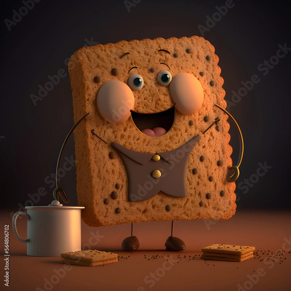 Fototapeta Cartoon tea and biscuit drawing made with generative AI