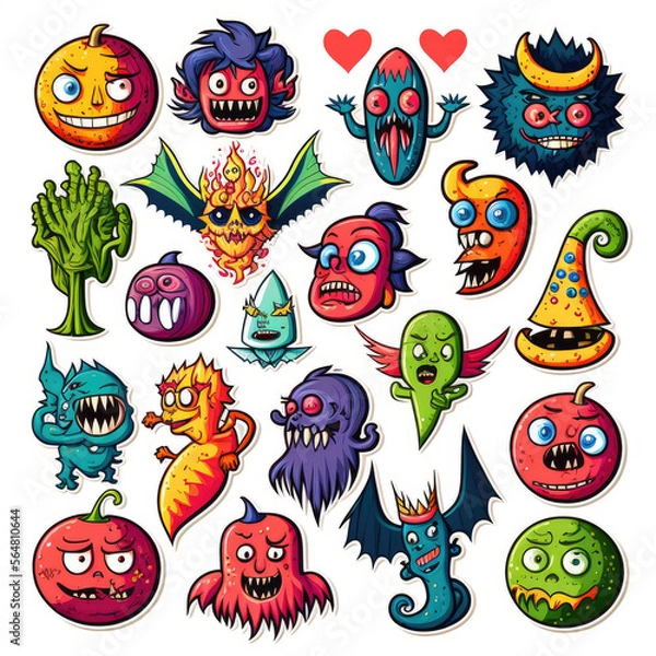 Fototapeta set of colorful cartoon creatures and monsters illustration sprite flash sheet style, 