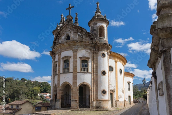 Obraz Ouro Preto, Minas Gerais, Brazil: side view of Church Nossa Senhora do Rosario dos Homens Pretos