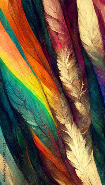 Fototapeta Rainbow feathers background illustration Generative AI Content by Midjourney