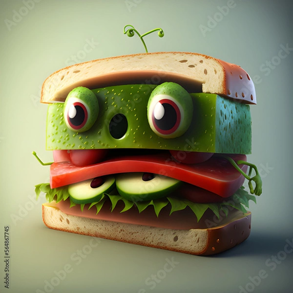 Fototapeta Funny cartoon sandwich made with generative AI