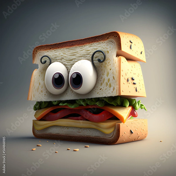 Fototapeta Cartoon sandwich character made with generative AI