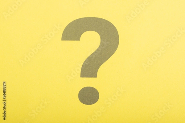 Fototapeta Question mark on yellow background.Thinking, solution, business, idea concept copy space.