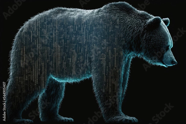 Fototapeta Bear silhouette with digital code. 