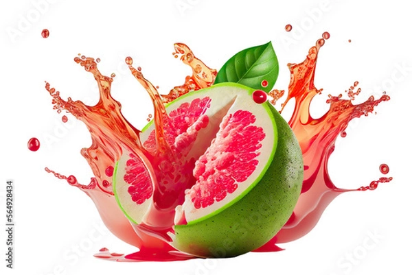 Fototapeta guava with guava juice splash isolated transparent background