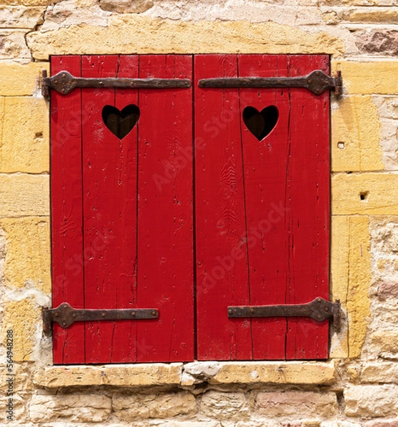 Obraz Val d'Oingt Old House with Red Shutters