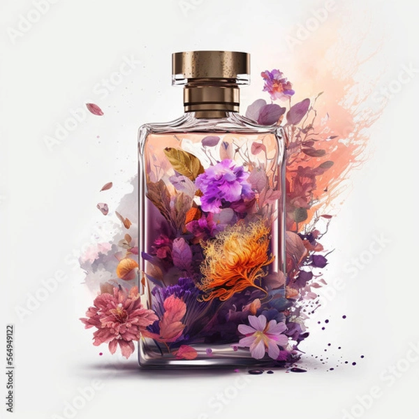 Fototapeta bottle of perfume with flowers