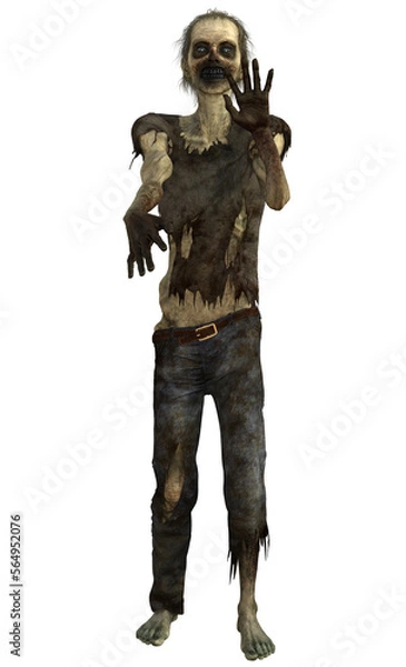 Fototapeta Zombie, 3d, png, abbildung, alt, Halloween, körper, party, isoliert, hemd, Jeans, zerfetzt, zerrissen, Lumpen  