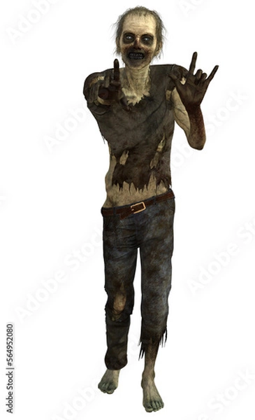 Fototapeta Zombie, 3d, png, abbildung, alt, Halloween, körper, party, isoliert, hemd, Jeans, zerfetzt, zerrissen, Lumpen  