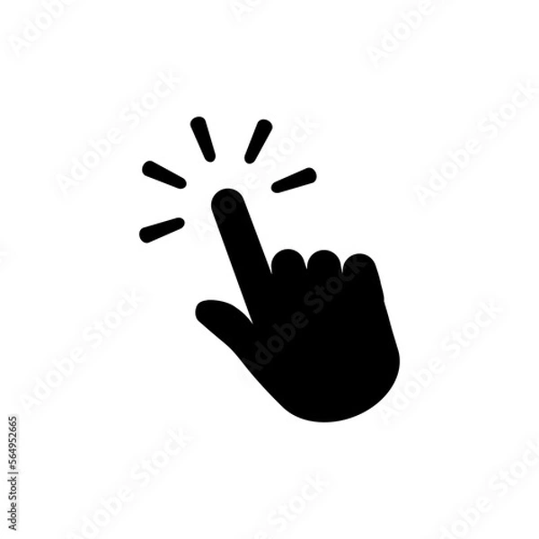 Obraz Clicking finger icon in flat style. Hand pointer symbol isolated on white background. Simple mous clicking abstract icon. Vector illustration for graphic design, logo, Web, UI, mobile app.