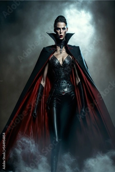 Fototapeta Female vampire wearing gothic dress. Designed using generative ai