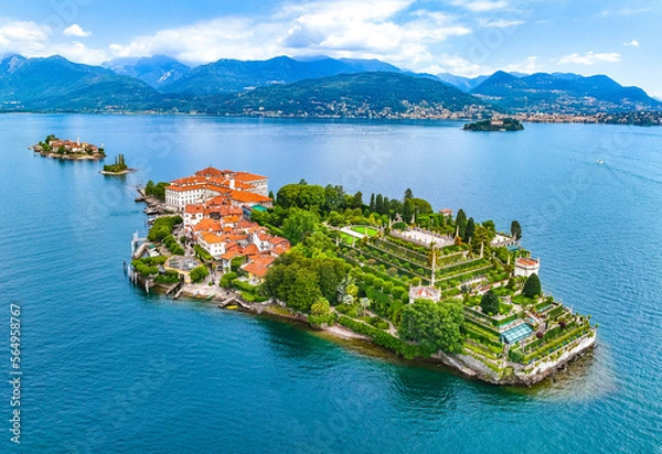 Fototapeta Aerial view of Isola Bella, in Isole Borromee archipelago in Lake Maggiore, Italy