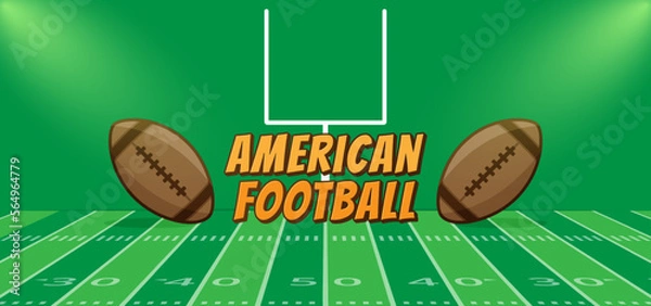 Fototapeta Super Bowl concept design with American football text and ball. Green background with American Football Field View Illustration. Vector illustration 