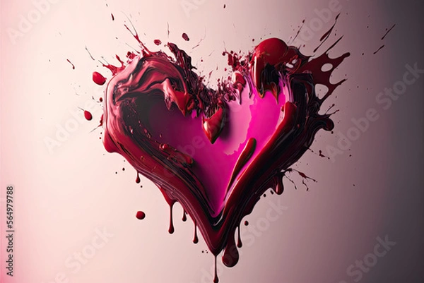 Fototapeta Happy Valentine's Day, Abstract Heart Splash Paint, Generative AI
